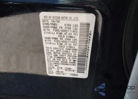 2009 Infiniti Fx50 z USA, uszkodzony, nr VIN JNRBS18W89M200342